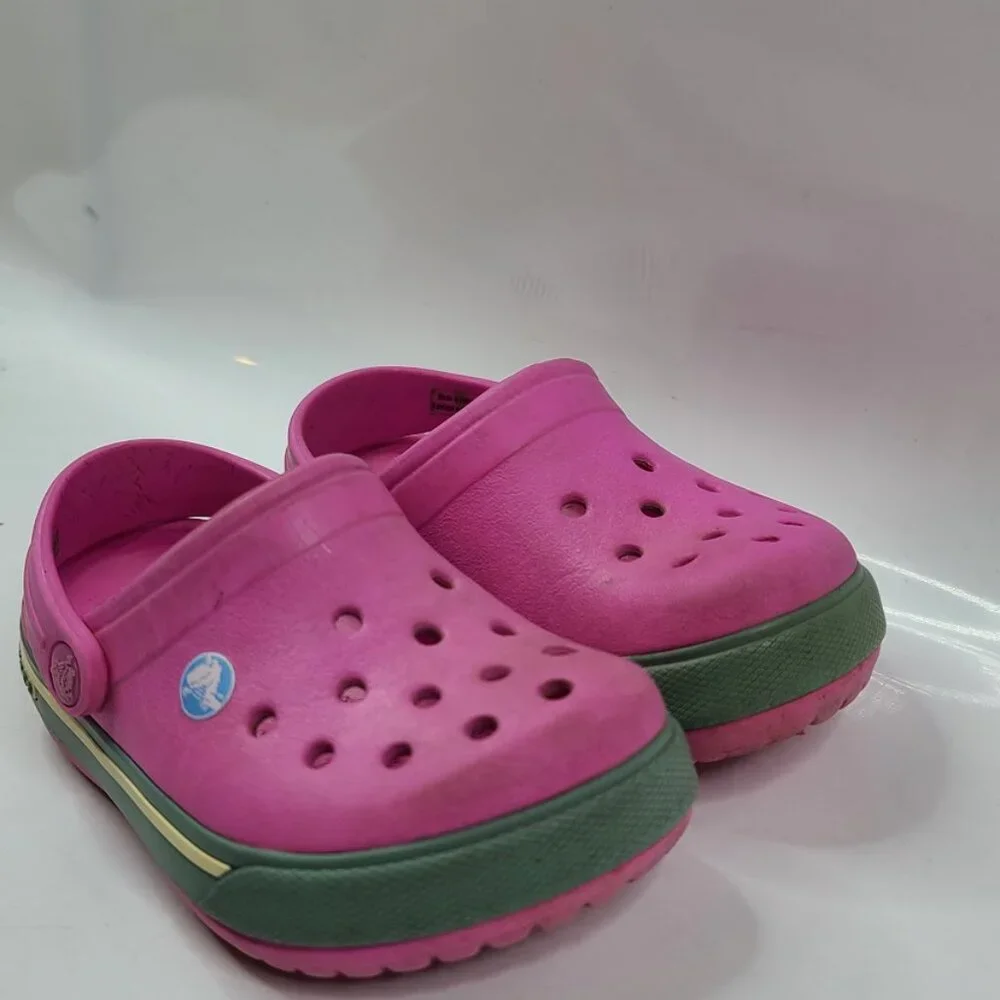 Crocs Girl's Pink Classic Adjustable Slip-On Beach Casual‎ Clogs Size 7